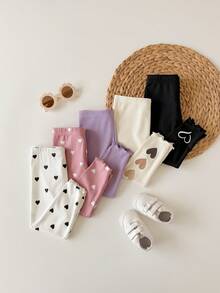 SHEIN Quần dài len họa tiết chấm bi trái tim dễ thương phong cách casual đa năng cho bé gái, cạp chun (áo và quần bán riêng) - Nhiều màu - Xem 4