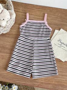 SHEIN Baby Girl Casual Fashion Daily Strapless Sleeveless Cinched Waist Short Solid Color Elastic Ribbed Fabric 3D Bow Short Summer Pink Romper - Pink - View 2