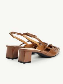 CUCCOO CHICEST Brown Pointed Bow Slingback Thick Heel Sandals, Workplace Commuting Temperament Shoes - Avocado Brown - View 10
