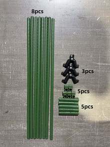21pcs Durable Garden Stake Set (8 Stakes + 3 A-Type Clips + 5 Connectors + 5 Universal Fasteners) With Coated Metal Inner Cores. Corrosion-Resistant And Easy To Assemble Via Plug-In Connection, Ideal For All Kinds Of Fruits And Vegetables. - Plant Support - View 3