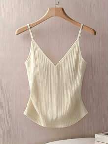 Franclia Women's Solid Color Button Design Casual Camisole - Apricot - View 2
