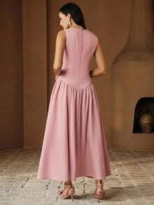 Anewsta Women's Summer Sleeveless Embroidered Floral Sky Blue Pearl Pleated Elegant New Style Spring/Summer Dress - Pink - View 7