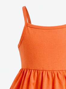 SHEIN Bộ 2 món váy hai dây dệt họa tiết hoa phong cách thường ngày cho bé gái đi du lịch mùa hè - trái cam - Xem 4