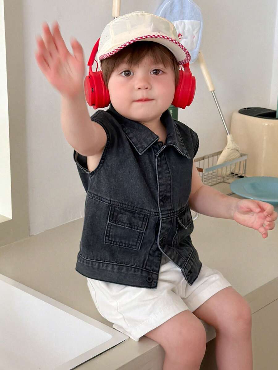 DAZY 嬰兒/幼兒(男孩)休閒水洗牛仔襯衫,翻領設計 - 黑色 - 查看 1