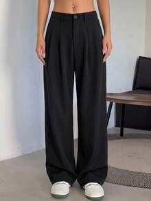DAZY Fold Pleated Slant Pocket Pants,Women Dress Pants,Teacher Pants Fall - Black - View 10
