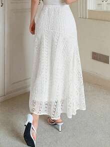 DAZY Women's Lace Embroidered Casual Versatile Date & Outing Skirt - White - View 5
