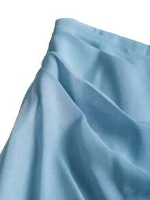 Franclia Celana Panjang Kasual Elegan Model Lurus Warna Biru dan Emas, Bahan Chiffon Patchwork Lembut dan Mengalir Asimetris, Kancing Logam, Gaya Kantor Musim Gugur yang Serbaguna - Dusty Blue - View 4