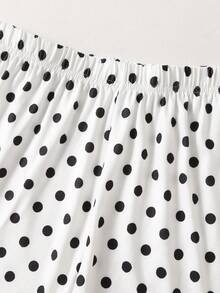 2pcs Set Teen Girl Summer Polka Dot Bow Sleeveless Top Ruffle Hem Shorts Set,Sweet Spicy Style,Cute,Parties,Vacation Outings - White - View 4