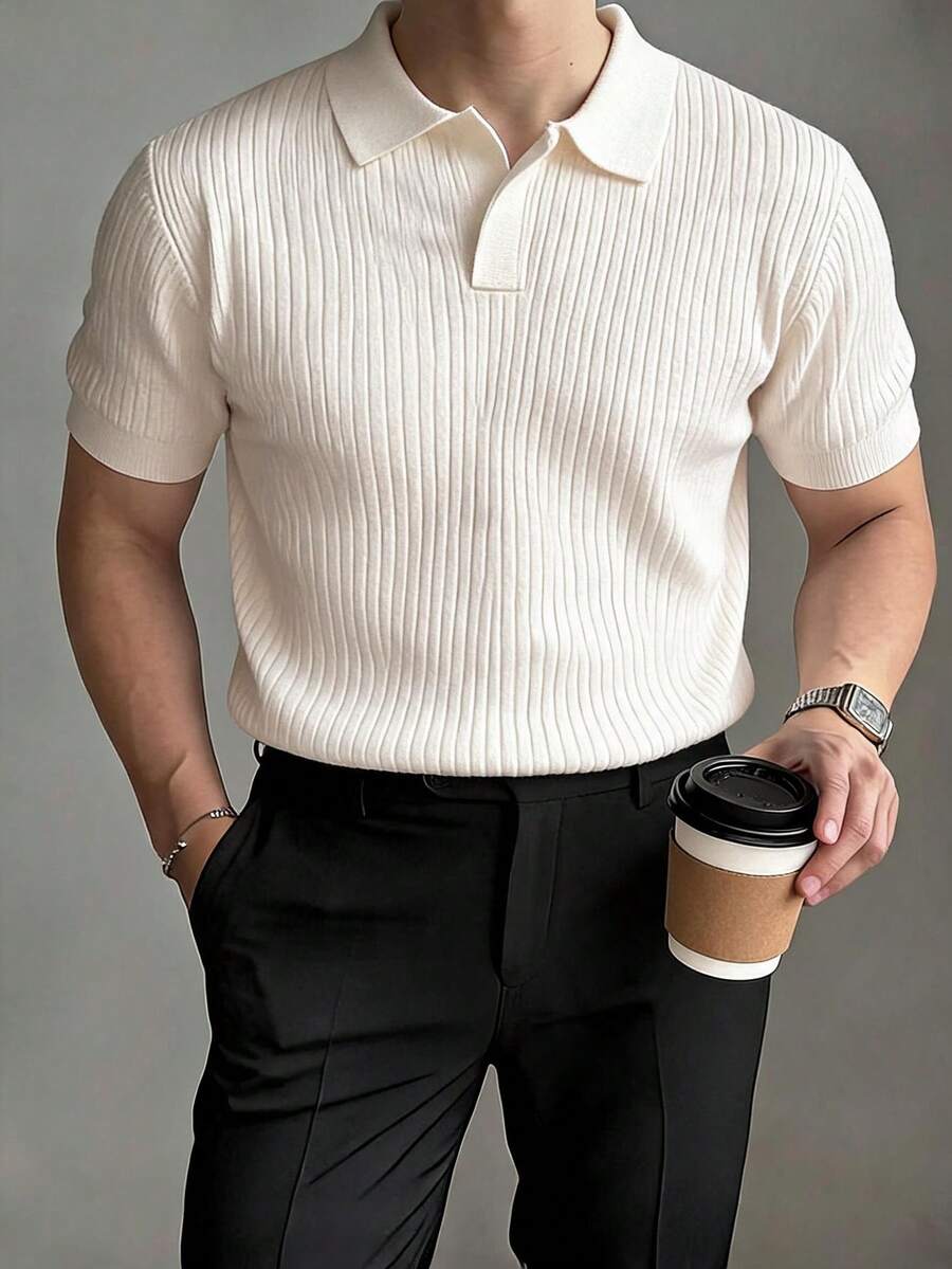 DAZY Men Ribbed Knit Top - White - View 1