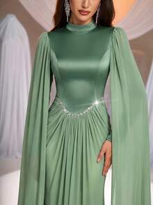 Aureia Đầm dạ hội thanh lịch, lãng mạn, thời trang, trang nhã với chất liệu satin và lưới co giãn, điểm xuyết đá quý, kiểu đuôi cá, thích hợp cho tiệc cưới, dự tiệc tối trang trọng. - màu xanh lá - Xem 8