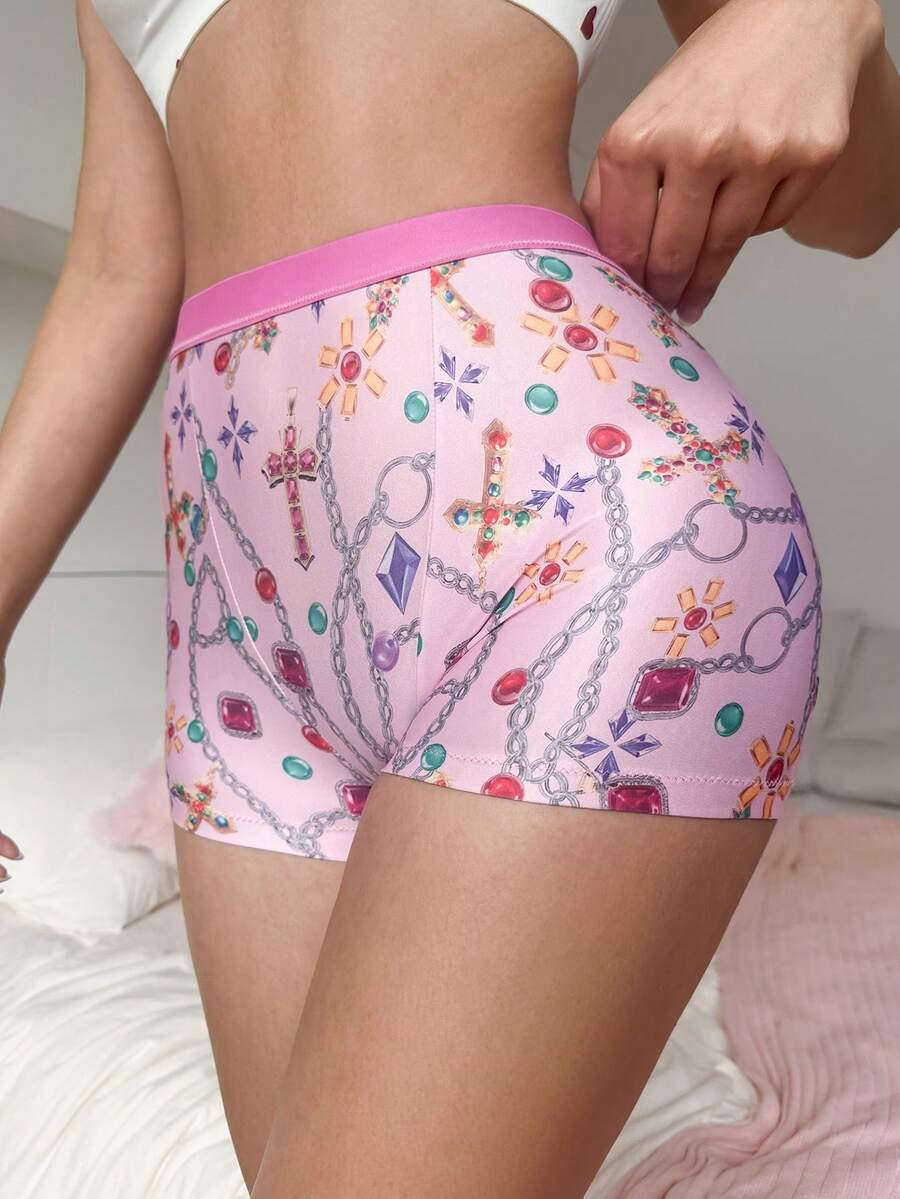 PetitDoll 1pc Women's Casual Printed Chain Shorts - Multicolor - View 1