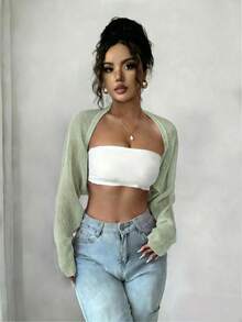 Rafferiza Cardigan Wanita Lengan Panjang Warna Polos Kasual Serbaguna untuk Perjalanan, Warna Hijau Sage, Musim Gugur - Mint Green - View 6