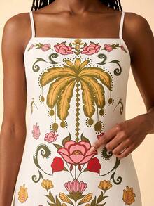 CAJUNI Short Dress With A Straight Neckline And Thin Straps, Featuring A Flower Stained Glass Print. - Multicolor - View 4