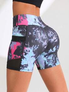 Easithlete Damen Große Größen Batik Tasche Lässig Vielseitig Alltag Reise Sport Shorts - Verschiedenfarbig - Übersicht 2