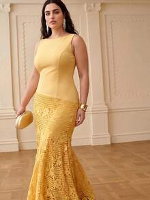 ZEYLAH Elegant Minimalist Fitted Long Mermaid Dress, Spring/Summer - Pale Yellow - View 6