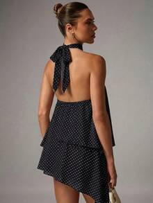 Avenya White And Black Polka Dot Hanging Mini Dress Voluminous Skirt Day Party Bar Party Night Out Summer Sexy - Multicolor - View 5