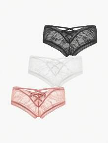 Bisouelle 3 chiếc/gói quần lót ren màu trơn - Nhiều màu - Xem 2
