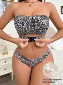 SHEIN Conjunto Sexy Antideslizante Sin Costuras Estampado de Leopardo Bandeau 2 piezas - Multicolor - Ver 3