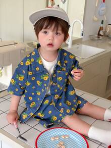 Dazy Kids 男嬰花卉印花休閒度假襯衫與寬鬆牛仔短褲套裝 夏季度假 - 藍色 - 查看 6