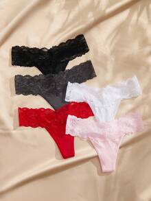 Charlaine 5pack Contrast Lace Thong, Sexy Lingerie - Multicolor - View 1