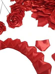 50/100/300 pièces Pétales de rose en ruban de satin précoupés, semi-finis, fleurs éternelles qui ne fanent jamais, bouquet DIY, pétales en satin doux au toucher velouté pour mariage, anniversaire, fête des mères, décoration de fête, mariage à la maison, pétales de rose en soie artificielle, fournitures d'artisanat - rouge - Voir 9