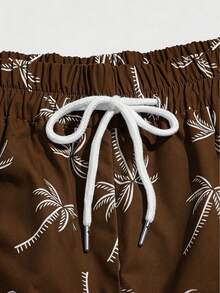 ROMWE MEN Men's Vacation Drawstring Waist Printed Casual Beach Shorts - Brown - View 3