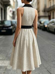SHEIN Đầm không tay thanh lịch kiểu vintage in chấm bi, thắt eo, dành cho nữ, thích hợp cho mùa hè. - Nhiều màu - Xem 2