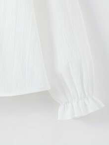 SHEIN 1件女童優雅刺繡蕾絲花瓣領公主長袖圓領休閒時尚公主上衣，適合學校、度假、旅行 - 白色 - 查看 3