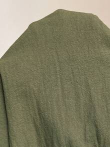 SHEIN Green Long-Sleeved Shirt Dress For Pregnant Women Single-Breasted Pleated Casual Business Teachers' Day Autumn Fall Maternity Photoshoot - Army Green - View 11