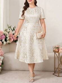 Reflora Plus Size Women's Dresses, Elegant, Romantic, Short Sleeve, Mid-Length, Spring & Summer - Multicolor - View 9