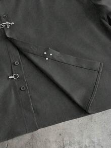 AXEPEAK Kemeja Lengan Pendek Kasual Pria Gaya Cina Terbaru dengan Gesper Logam - Grey - View 5