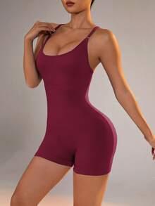 Slayform Bộ đồ tập yoga thể thao dây chéo lưng màu trơn dành cho nữ - Bold Plum - Xem 7