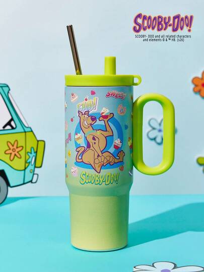 SCOOBY-DOO X Joivida Bình nước/ly cà phê bằng thép không gỉ 24oz có tay cầm và ống hút, chống rò rỉ, cách nhiệt (giữ đồ uống nóng hoặc lạnh)