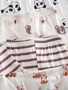 [6 Sets Randomly Send 2 Sets]Spring/Summer Young Boy Toddler Round Neck Knit Kangaroo Bear Popular Fun Pattern Digital Print Short Sleeve Shorts 2 Sets 4 Pieces Combination Casual Set Tight Pajamas Homewear - Multicolor - View 4