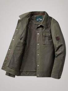 Chaqueta nueva de hombre para otoño/invierno OFFICEAU, chaqueta casual de moda versátil con cuello de solapa, chaqueta militar con botones y múltiples bolsillos en verde, chaqueta retro, de primavera a verano - Caqui - Ver 5
