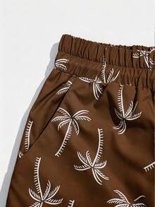 ROMWE MEN Men's Vacation Drawstring Waist Printed Casual Beach Shorts - Brown - View 4