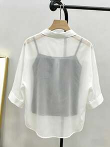 Franclia Women's Contrast Color Button Front Sheer Casual Shirt - White - View 2