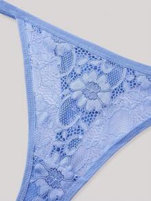 Hourtrue 3pcs/Set Women's Low Waist Sexy Lace Thong Panties, Floral Pattern Sexy Lingerie - Multicolor - View 11