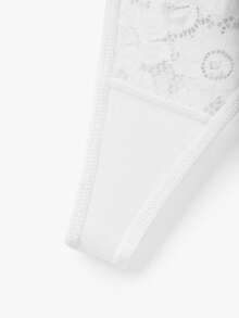 Bisouelle Đồ lót gợi cảm ren hoa đính đá nơ phía trước G-String - trắng - Xem 5