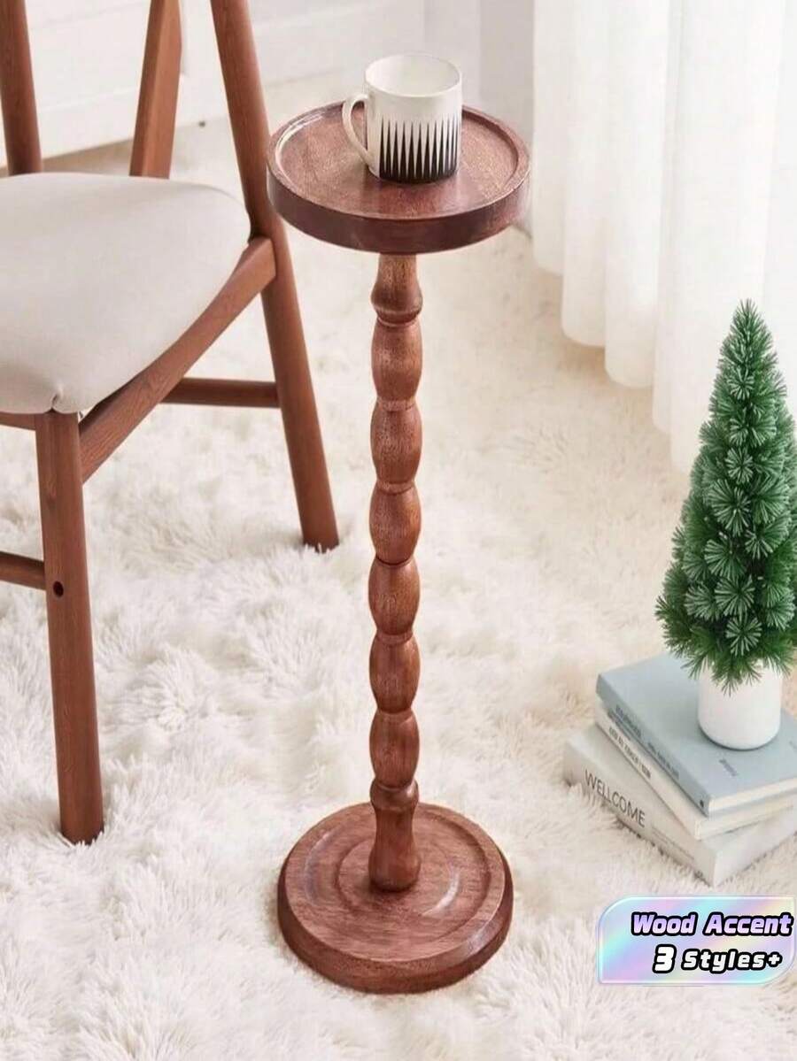1PC Small Round Side Table Natural Wood Grain Retro Style Solid Wood Base Sturdy Durable Coffee Accent Table For Living Room Bedroom Office Home Decor Must Have - Multicolor - View 1
