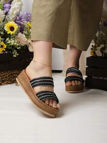 Platform Sandal Straps Yute Braids - Black - View 2