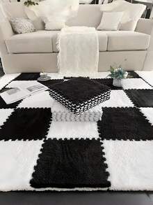 12PCS Set Ultra Soft Black White Patchwork Rug Set Durable Soft Rug For Bedroom Living Kitchen Bathroom Washable Trimmable Size 12x12 Inch Fashion Geometric Pattern Floor Mat Home Decor Washable Floor Carpet - A - View 5