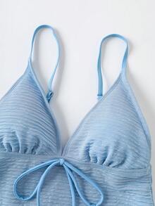 Travachic 女款夏季海灘度假風素色紋理布料流蘇打結分體式比基尼泳衣 - 彩色 - 查看 6