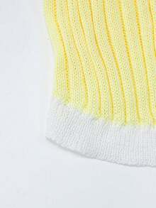 SHEIN Holidaya Women's Casual Basic Ribbed Single-Breasted Knit Top, Versatile For Daily Wear Back-To-School Golf White Summer - Light Yellow - View 6