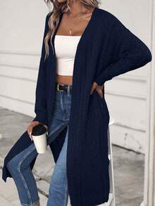 EMERY ROSE Women's Solid Color Casual Versatile Daily Outing Long Sleeve Cardigan - Navy Blue - View 5