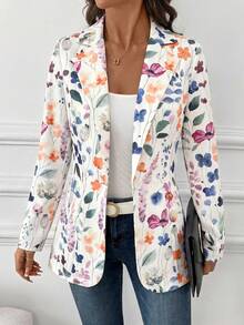 Editum Women's Floral Pattern Lapel NeckLong Sleeve Casual Smart Casual Elegant Blazer Office White Floral Floral Summer - Multicolor - View 5