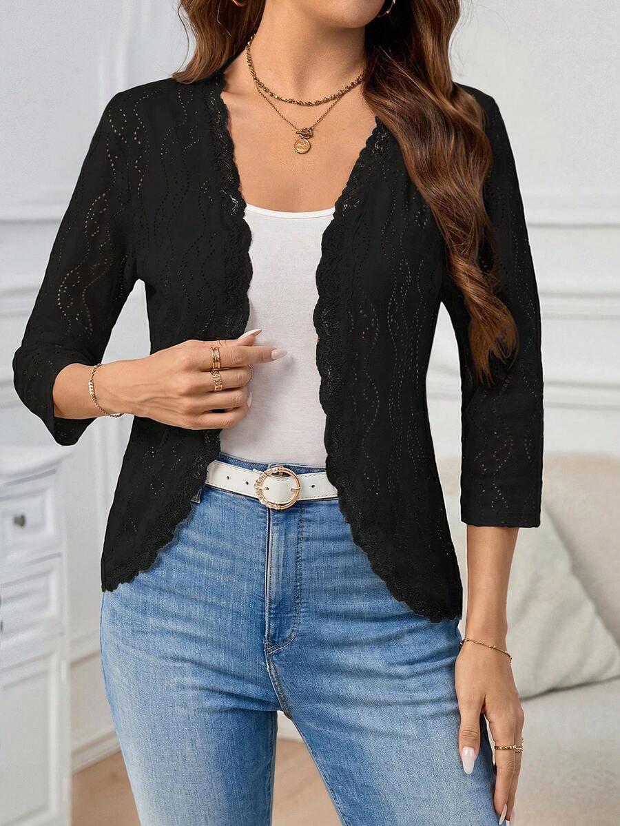 SHEIN Clasi 女款時尚百搭蕾絲優雅薄款外套 - 彩色 - 查看 1