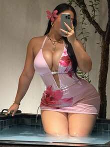 Swim SXY Bộ đồ bơi 2 mảnh cho nữ size lớn, kiểu một mảnh, mùa hè 2026, đồ bơi đi biển nghỉ dưỡng - Hồng - Xem 6