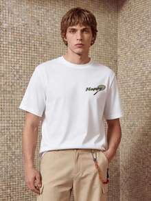 HypeHours Herren Retro Muster Einfarbiges Rundhals Kurzarm T-Shirt Sommer, Urlaub - Weiss - Übersicht 2