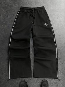 STYNVO Young Men's Casual Street Style Embroidered Badge Sweatpants, Style Wide Leg - Black - View 4